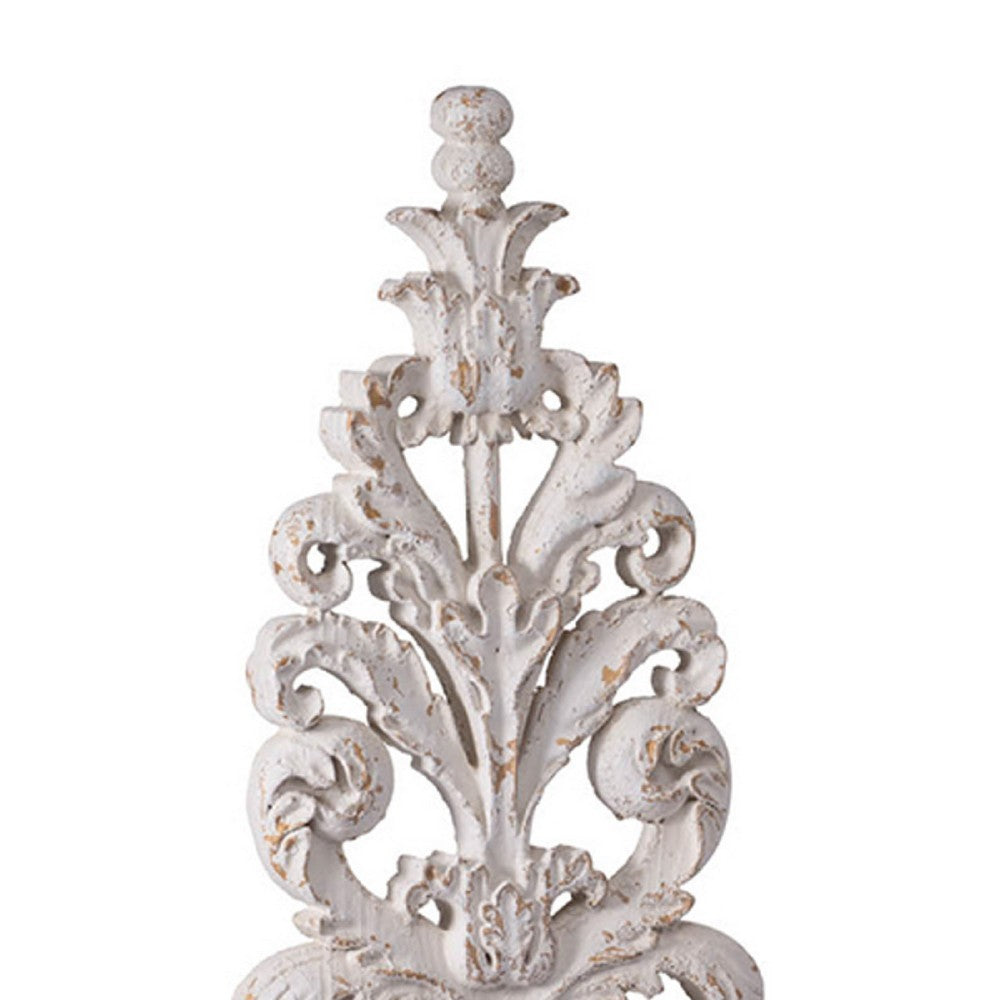 Awan Tabletop Decor | Leaf Scrollwork on Stand | White, Brown Wood, 26 Inch