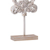 Awan Tabletop Decor | Leaf Scrollwork on Stand | White, Brown Wood, 26 Inch