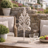 Awan Tabletop Decor | Leaf Scrollwork on Stand | White, Brown Wood, 26 Inch