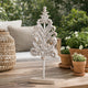 Awan Tabletop Decor | Leaf Scrollwork on Stand | White, Brown Wood, 26 Inch