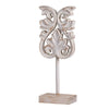 Awan Tabletop Decor | Fleur Scrollwork w Base Stand | White & Brown Wood 17"
