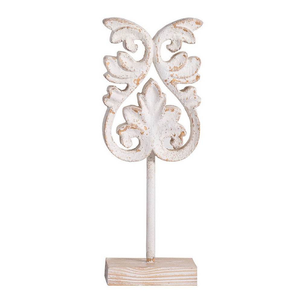 Awan Tabletop Decor | Fleur Scrollwork w Base Stand | White & Brown Wood 17"