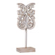 Awan Tabletop Decor | Fleur Scrollwork w Base Stand | White & Brown Wood 17"