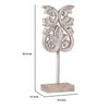 Awan Tabletop Decor | Fleur Scrollwork w Base Stand | White & Brown Wood 17"