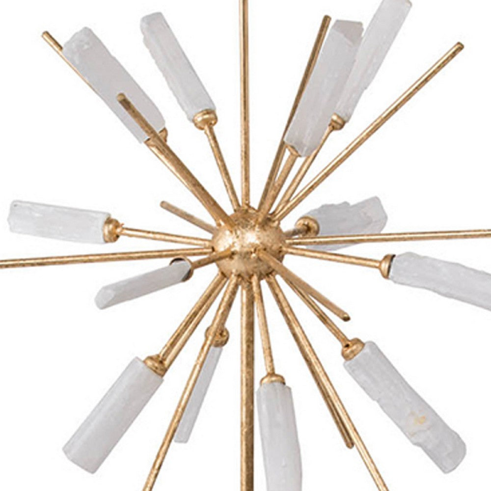 Starburst Sculpture on Black Stand Base | White Stones | Gold Metal Rods | 23"