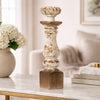 Candle Holder | Lotus Flower Style Top | Turned Body | White Wood 19"