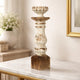 Candle Holder | Lotus Flower Style Top | Turned Body | White Wood 19"