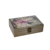 Storage Boxes Set of 2 | Floral Glass Top with Distressed Brown Wood
