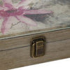 Storage Boxes Set of 2 | Floral Glass Top with Distressed Brown Wood
