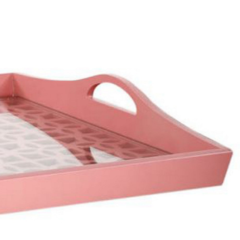 Decorative Serving Tray | Light Pink Handles | Patterned Glass | 28"