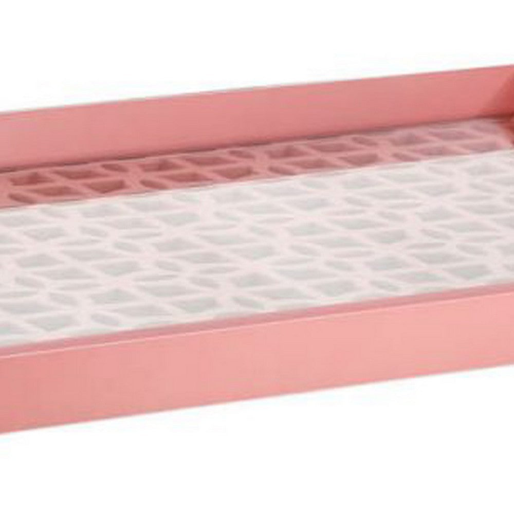 Decorative Serving Tray | Light Pink Handles | Patterned Glass | 28"