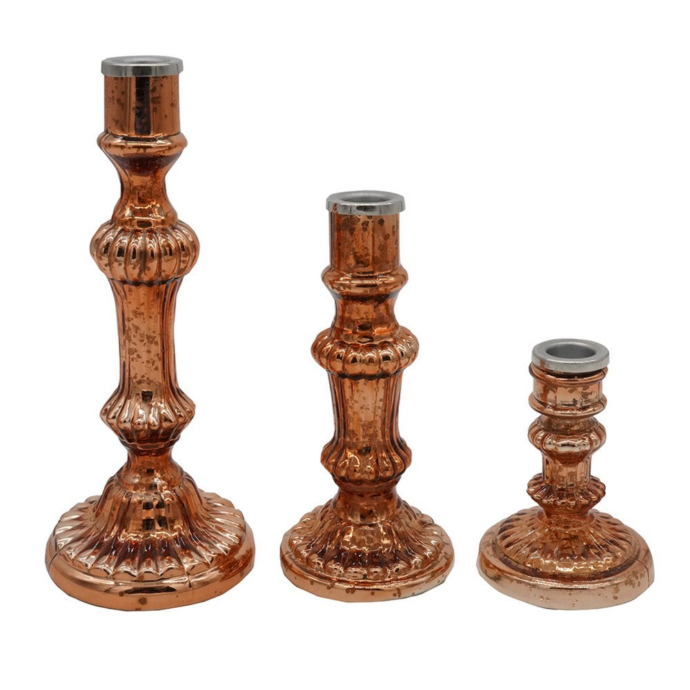 Lemu Luminary Treasures Candle Holder Set of 3 | Copper Ornate Iron
