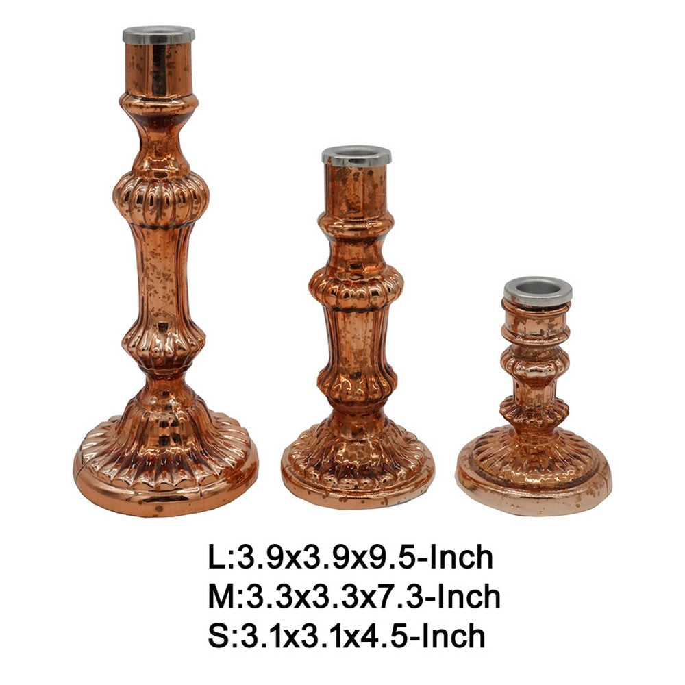 Lemu Luminary Treasures Candle Holder Set of 3 | Copper Ornate Iron
