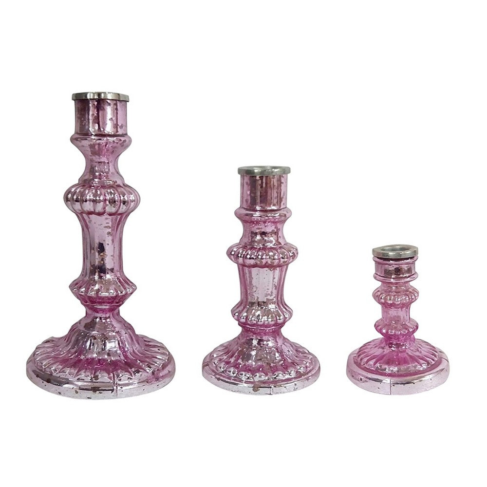 Lemu Luminary Treasures Candle Holder Set of 3 | Pink Ornate Iron