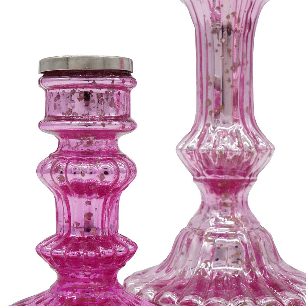 Lemu Luminary Treasures Candle Holder Set of 3 | Pink Ornate Iron