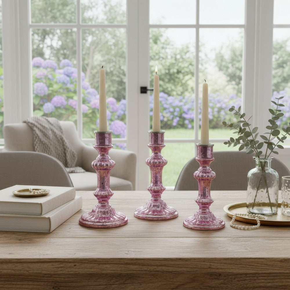 Lemu Luminary Treasures Candle Holder Set of 3 | Pink Ornate Iron