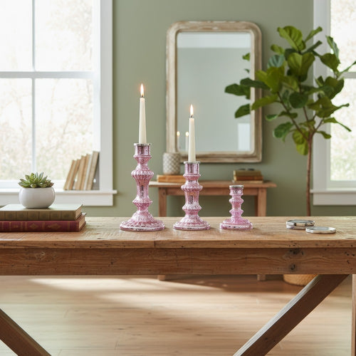 Lemu Luminary Treasures Candle Holder Set of 3 | Pink Ornate Iron