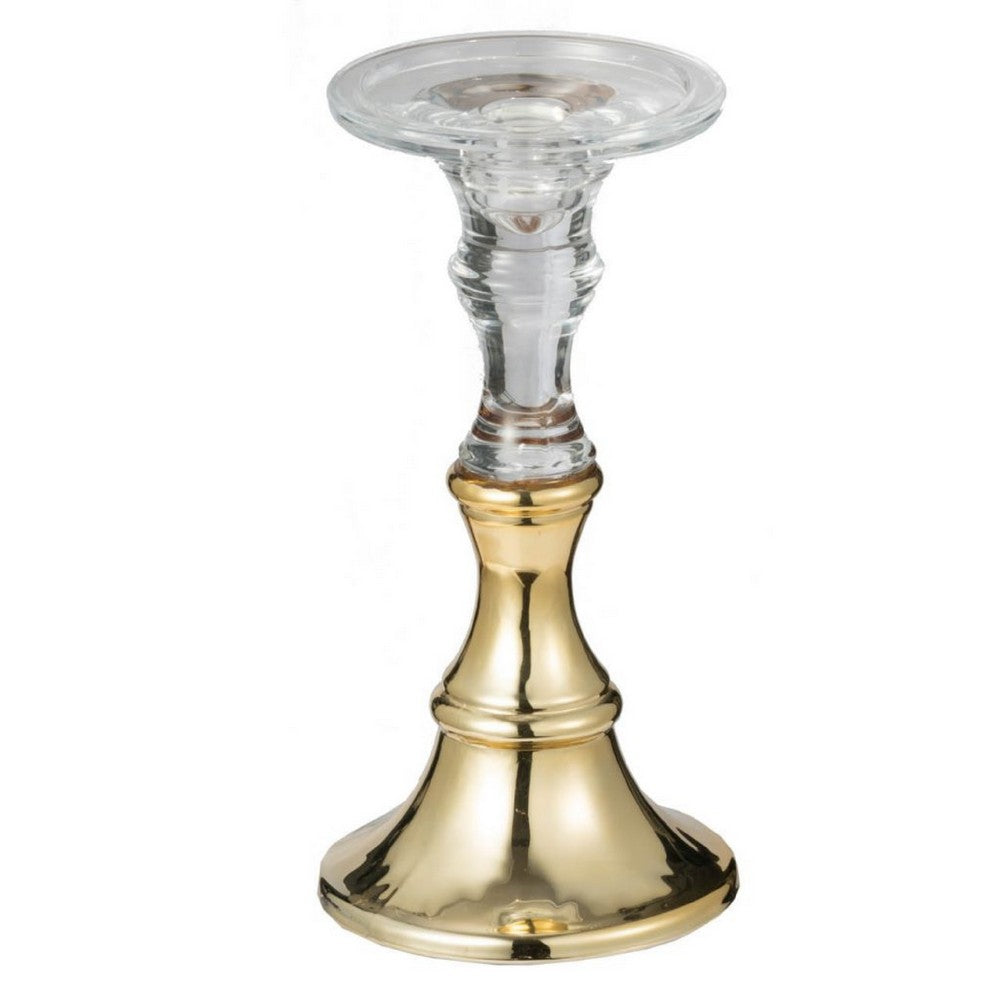 Decorative Candle Holder | 2 Tone Gold & Clear Glass | 9" Tall
