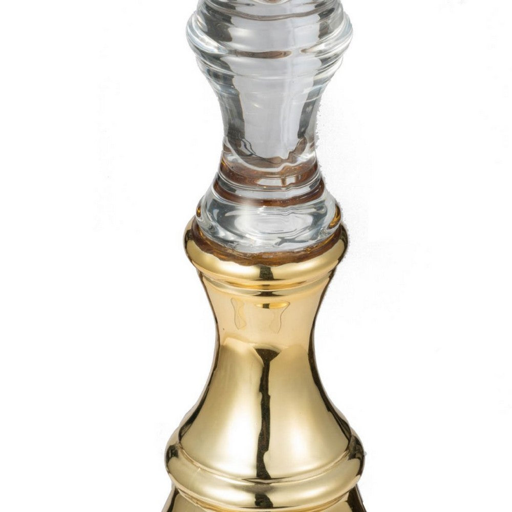 Decorative Candle Holder | 2 Tone Gold & Clear Glass | 9" Tall