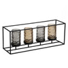 Mev 4 Jar Candle Holder | Brown Gray Glass | 16" Black Iron Frame