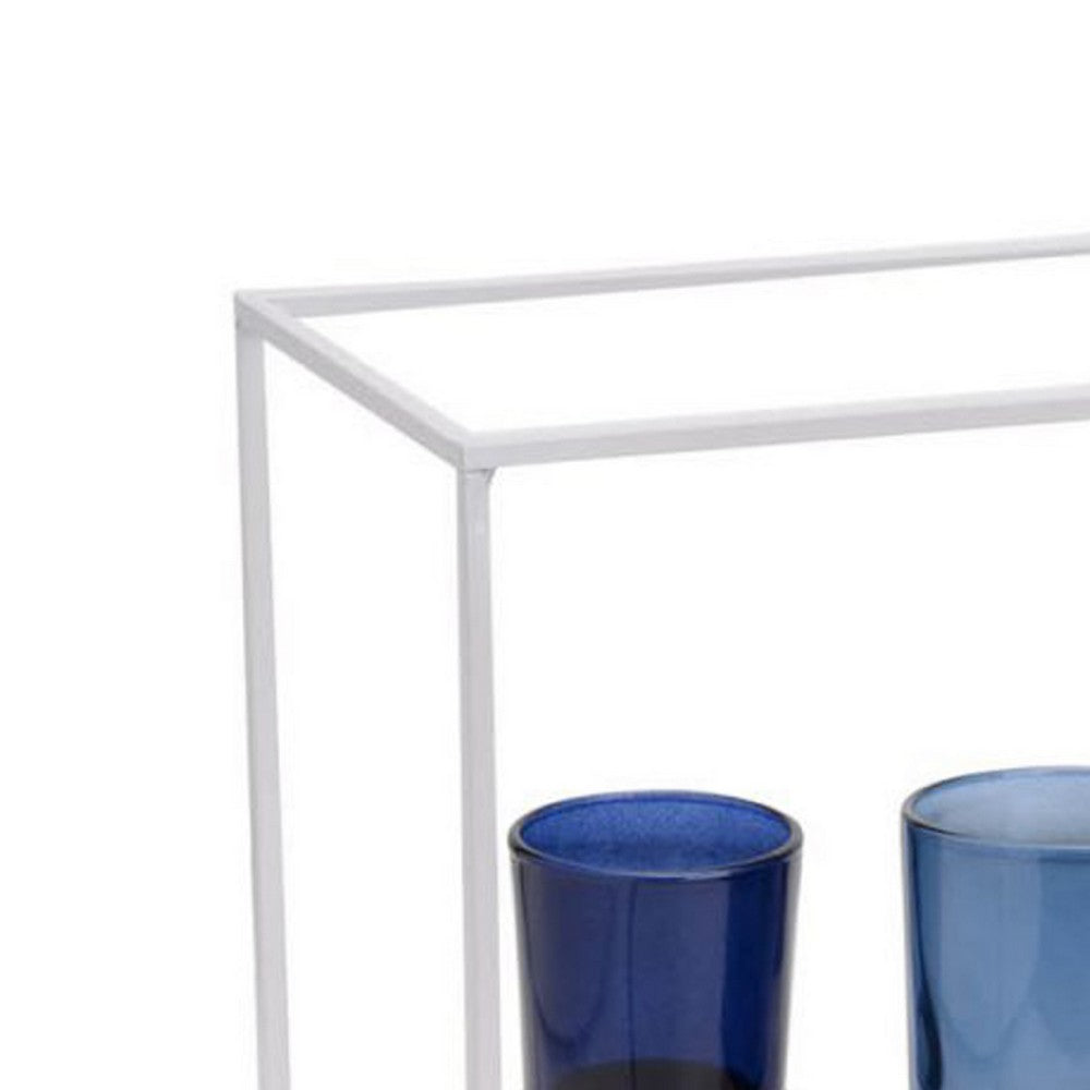 Mev 5 Jar Candle Holder | Blue Glass | 17" Modern White Iron Frame