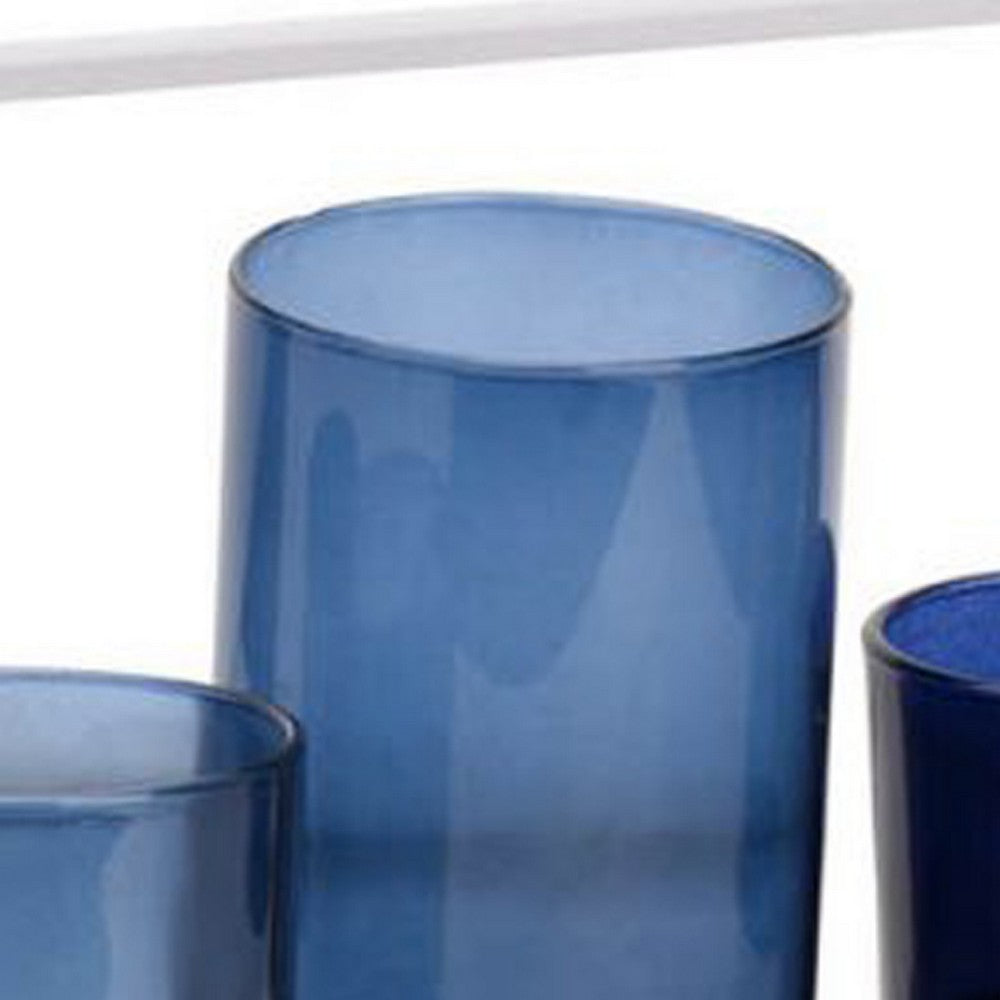 Mev 5 Jar Candle Holder | Blue Glass | 17" Modern White Iron Frame