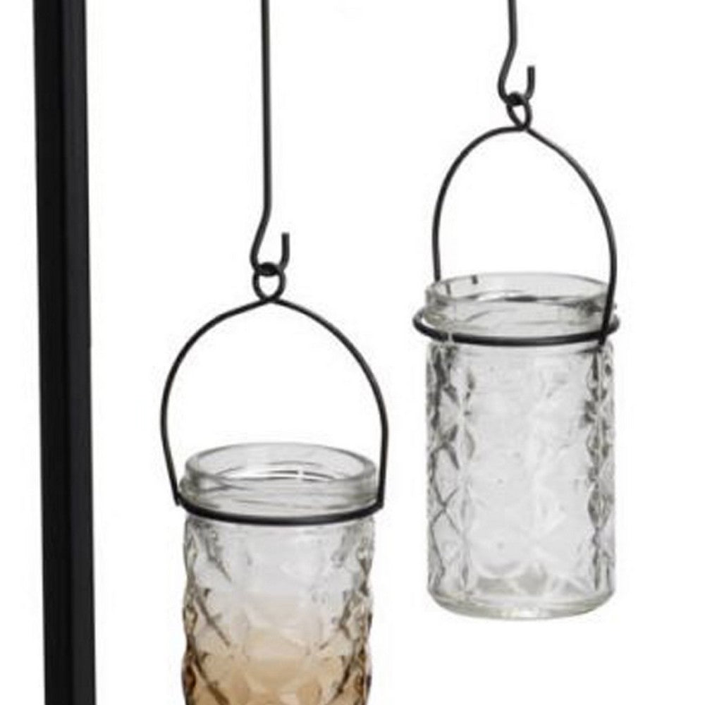 Decorative Candle Holder with 3 Hanging Glass Jars | 21" Matte Black