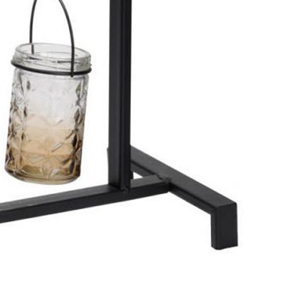 Decorative Candle Holder with 3 Hanging Glass Jars | 21" Matte Black