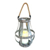 Glass Hurricane Candle Holder Lantern | Rope Handle | 12" Gray