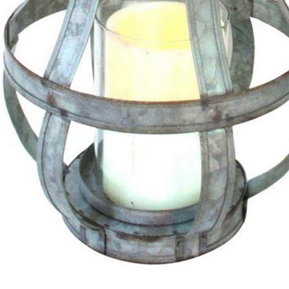 Glass Hurricane Candle Holder Lantern | Rope Handle | 12" Gray