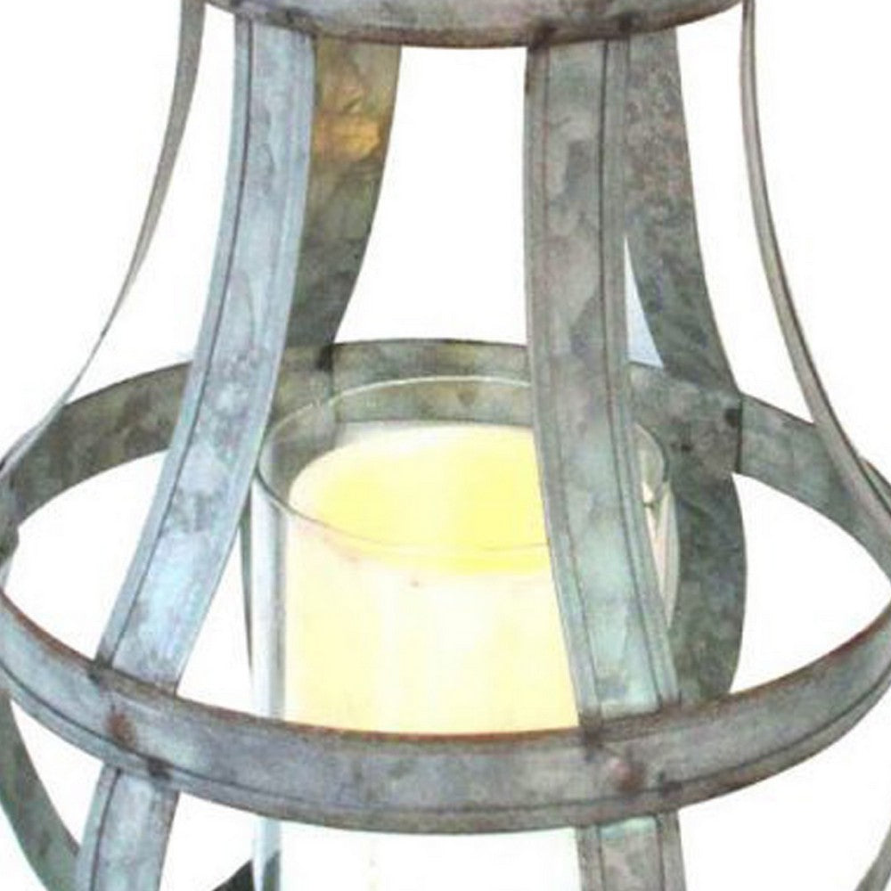 Glass Hurricane Candle Holder Lantern | Rope Handle | 12" Gray