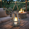 Glass Hurricane Candle Holder Lantern | Rope Handle | 12" Gray