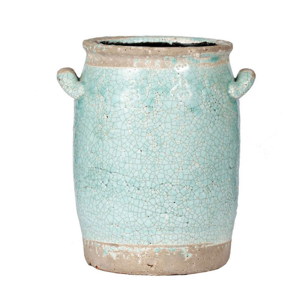 Decorative Vase with Crackle Glaze | 8" Aqua Turquoise Ceramic