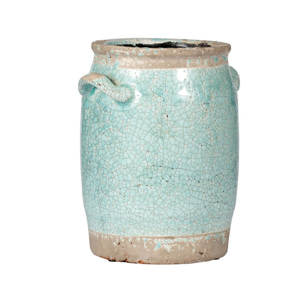 Decorative Vase with Crackle Glaze | 8" Aqua Turquoise Ceramic