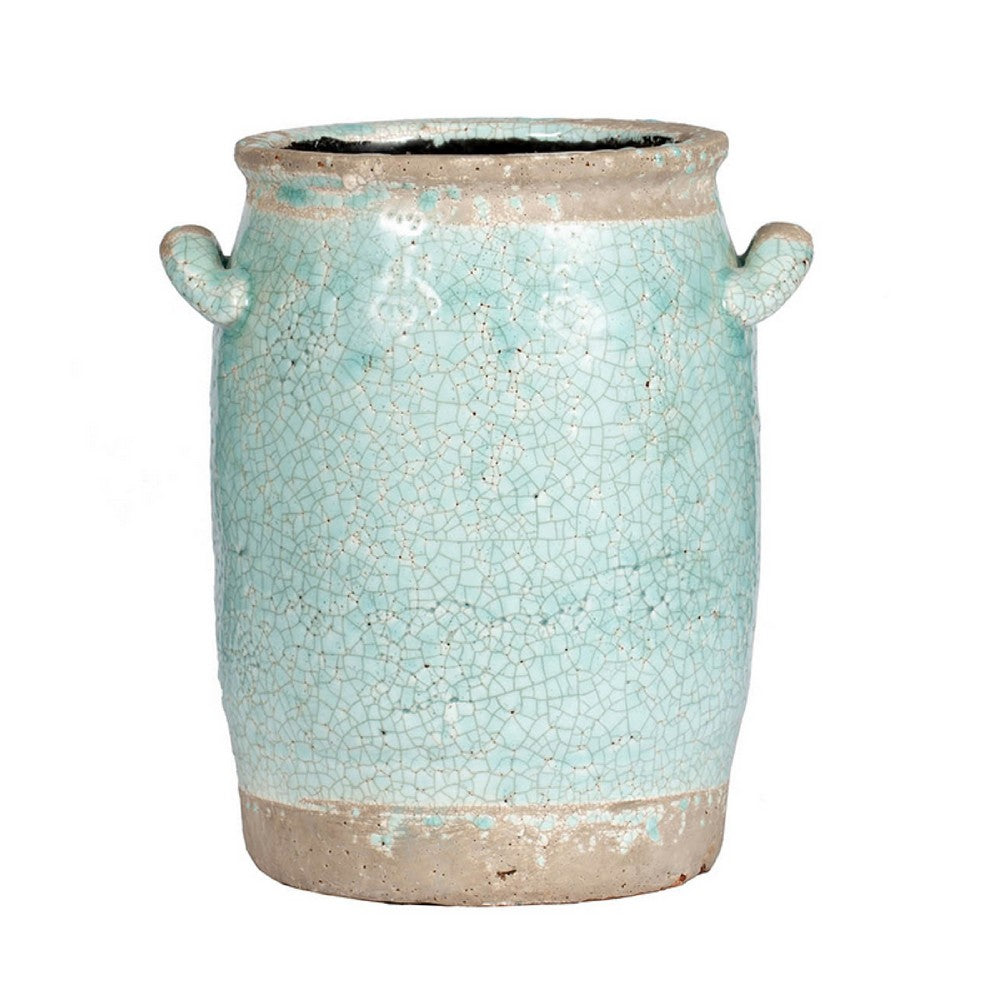 Decorative Vase with Crackle Glaze | 8" Aqua Turquoise Ceramic