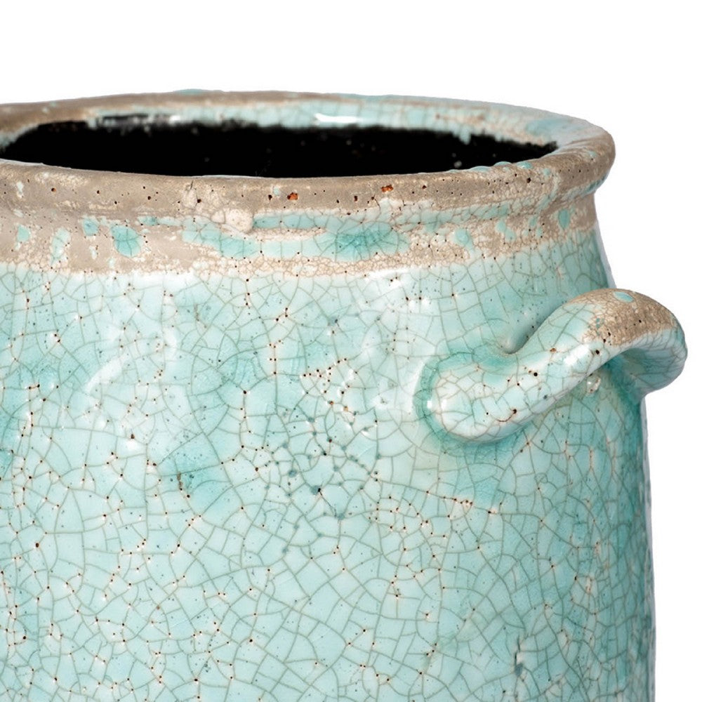 Decorative Vase with Crackle Glaze | 8" Aqua Turquoise Ceramic