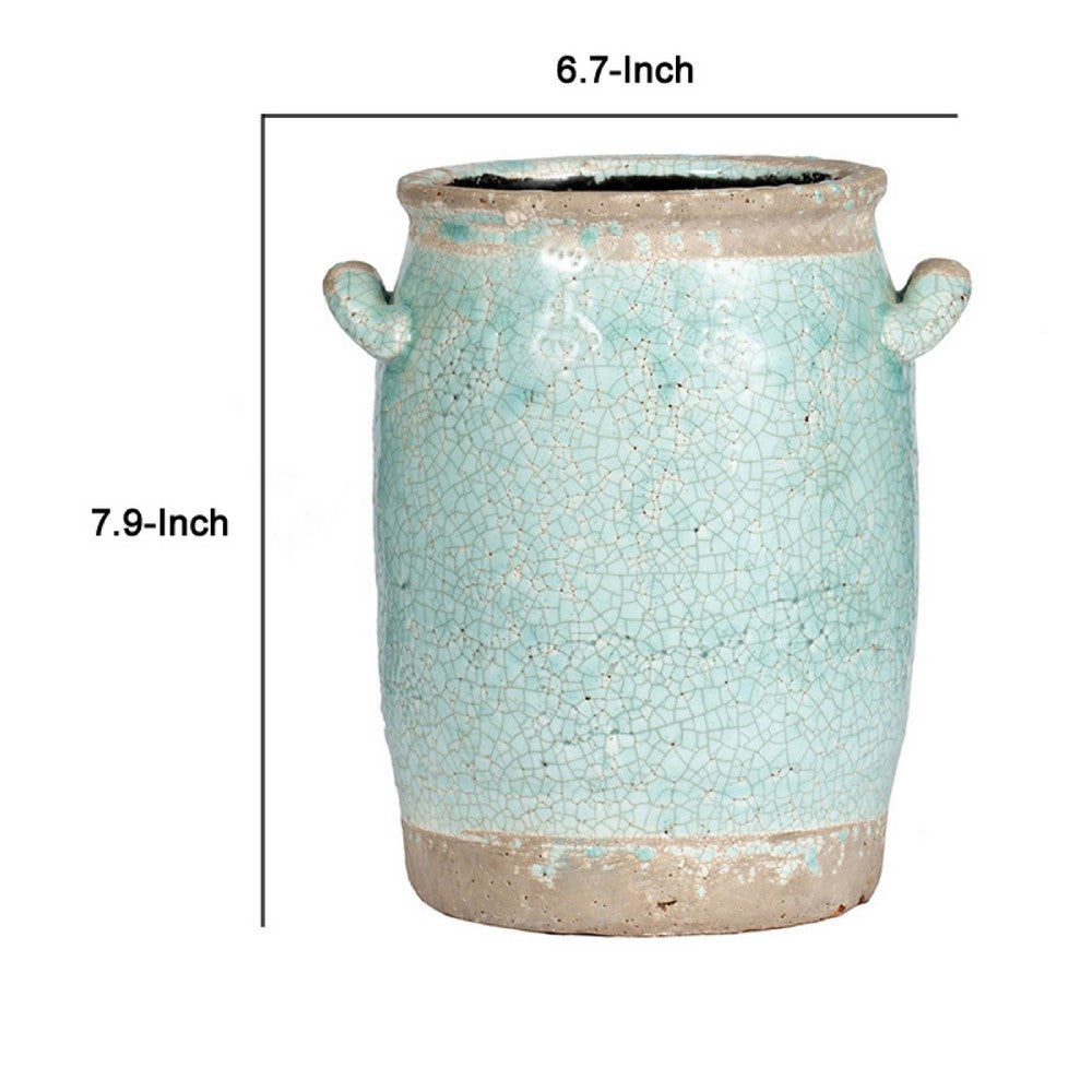 Decorative Vase with Crackle Glaze | 8" Aqua Turquoise Ceramic