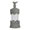 Floating Fleur Glass Jar | 13" Gray Bird Accent | Ornate Cement Lid