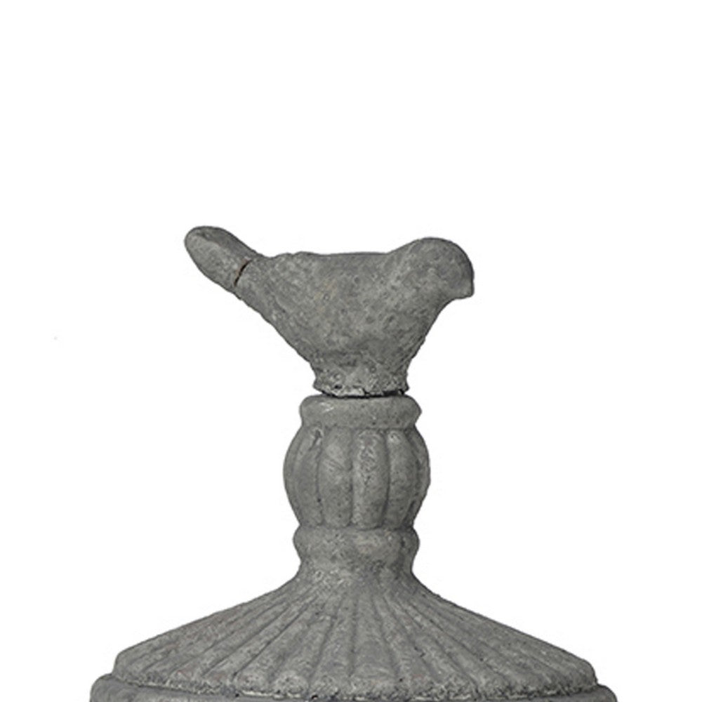 Floating Fleur Glass Jar | 13" Gray Bird Accent | Ornate Cement Lid