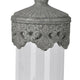 Floating Fleur Glass Jar | 13" Gray Bird Accent | Ornate Cement Lid