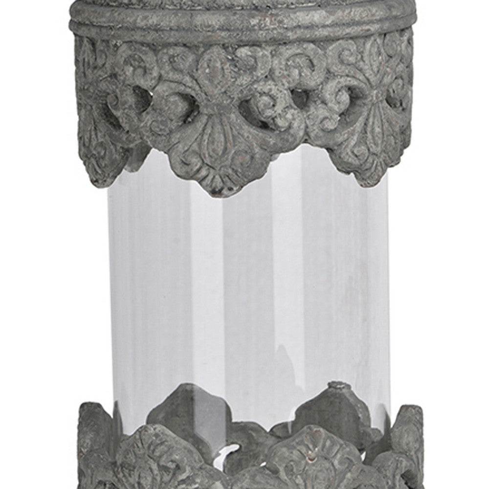 Floating Fleur Glass Jar | 13" Gray Bird Accent | Ornate Cement Lid