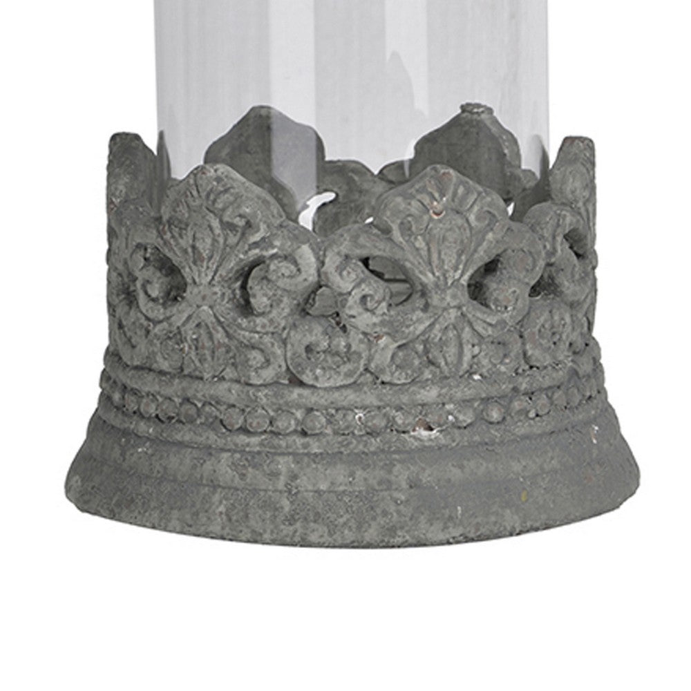 Floating Fleur Glass Jar | 13" Gray Bird Accent | Ornate Cement Lid