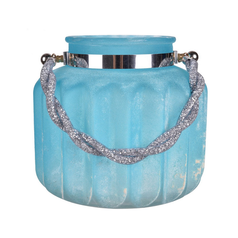 Fsy Decorative Vase | Silver Handle | Light Blue Frosted Glass | 8"