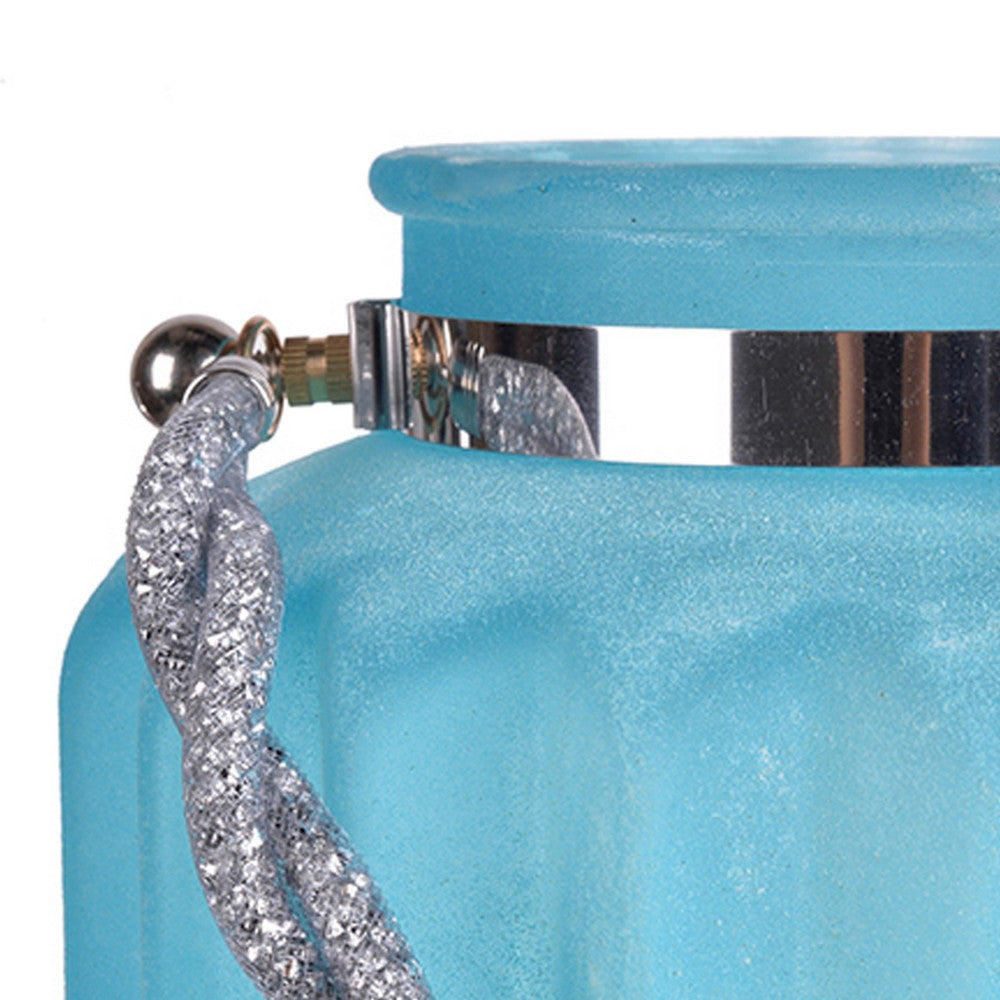 Fsy Decorative Vase | Silver Handle | Light Blue Frosted Glass | 8"