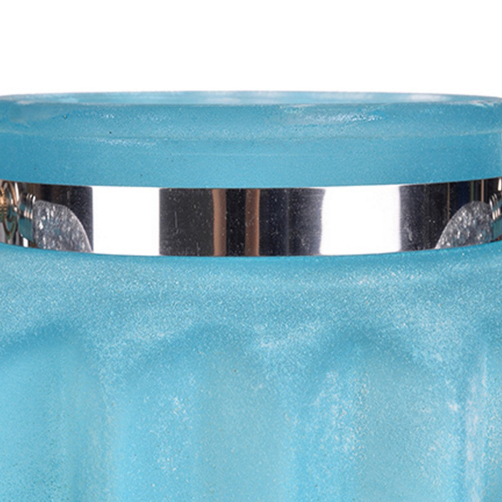 Fsy Decorative Vase | Silver Handle | Light Blue Frosted Glass | 8"