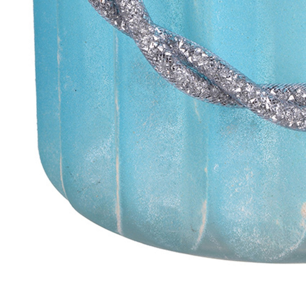 Fsy Decorative Vase | Silver Handle | Light Blue Frosted Glass | 8"