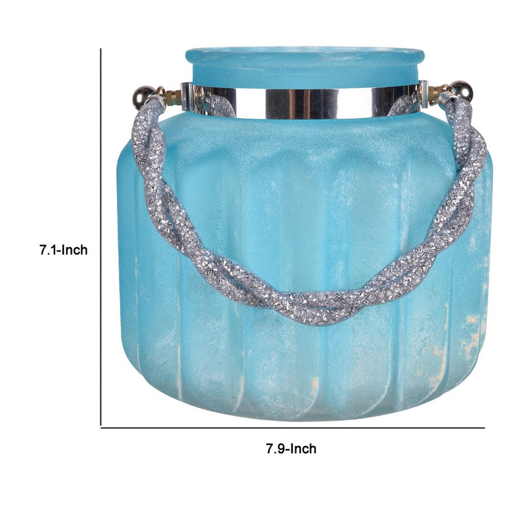 Fsy Decorative Vase | Silver Handle | Light Blue Frosted Glass | 8"