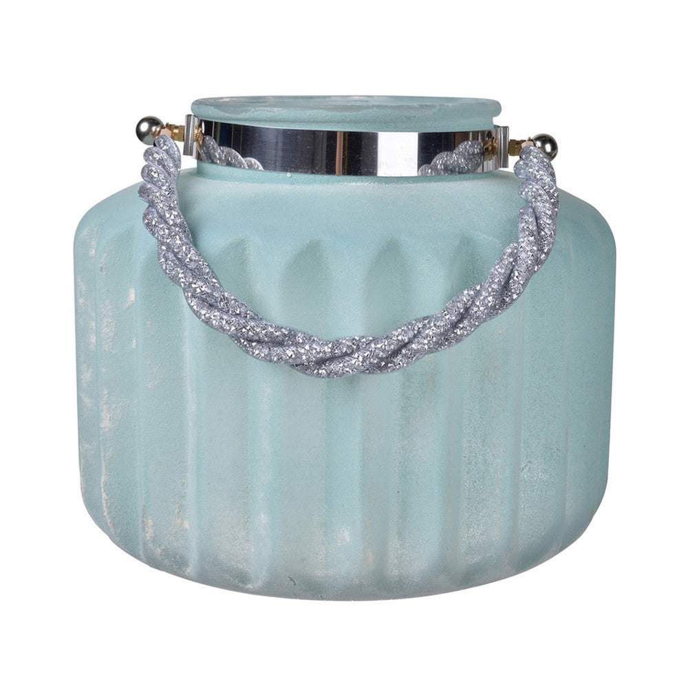 Fsy Decorative Vase | Silver Handle | Light Blue Frosted Glass | 10"