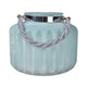 Fsy Decorative Vase | Silver Handle | Light Blue Frosted Glass | 10"