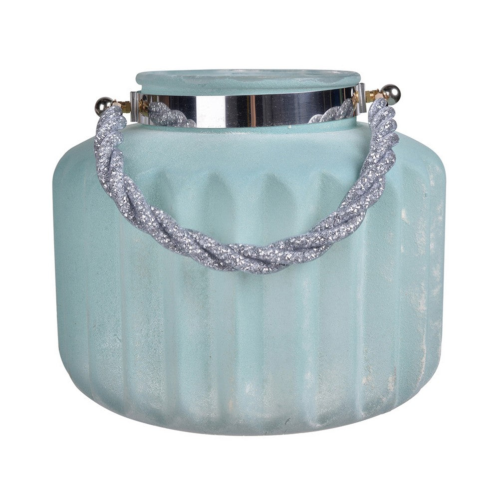 Fsy Decorative Vase | Silver Handle | Light Blue Frosted Glass | 10"